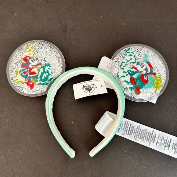 Disney Parks Mickey Minnie Christmas Snowglobe Holiday Ears Headband NEW - Picture 2 of 5